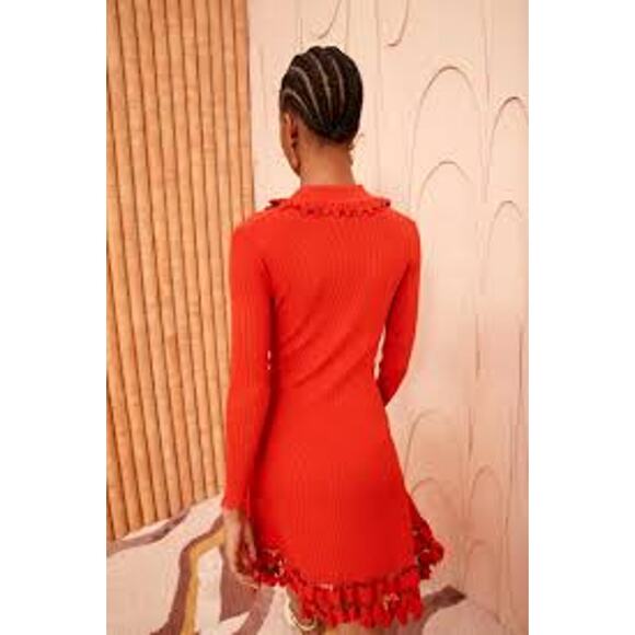 Ulla Johnson Cybil Tulip-Edge Rib Knit Mini Dress Carnelian Size M NWT - Picture 4 of 10